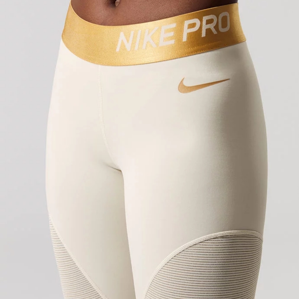 NIKE PRO WARM Women's Dri Fit Tights Leggings Gold - Picture 2 of 4